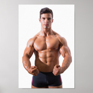 Poster Hot Guy Flexes Muscles Sexy Shirtless Man Hunk