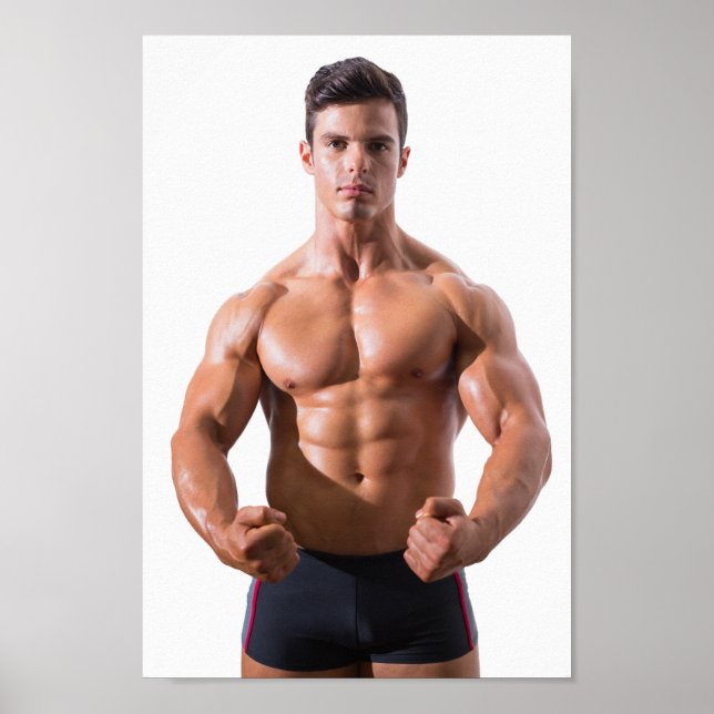 Poster Hot Guy Flexes Muscles Sexy Shirtless Man Hunk (Frente)