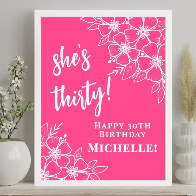 Poster Hot Pink 30th Birthday Party Welcome (Hot Pink 30th Birthday Party Wlecome Poster)