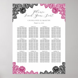 Poster Hot Pink and Black Wedding Seating Chart 12