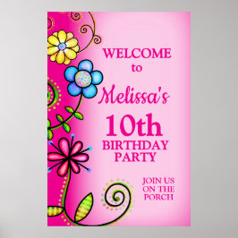 Poster Hot Pink Hand-drawn Wildflowers