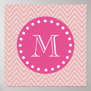 Poster Hot Pink, Pink Chevron Your Monogram