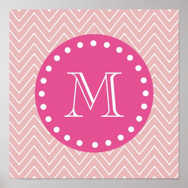 Poster Hot Pink, Pink Chevron | Your Monogram (Frente)