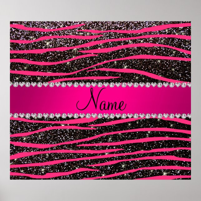 Poster Hot pink zebra stripes black glitter pink stripe (Frente)
