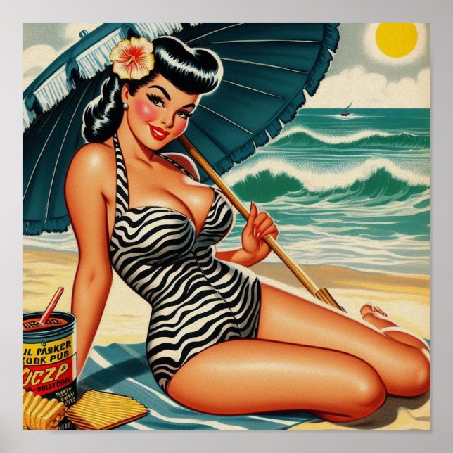 Poster Hot Summer Beach Pin-up (Frente)