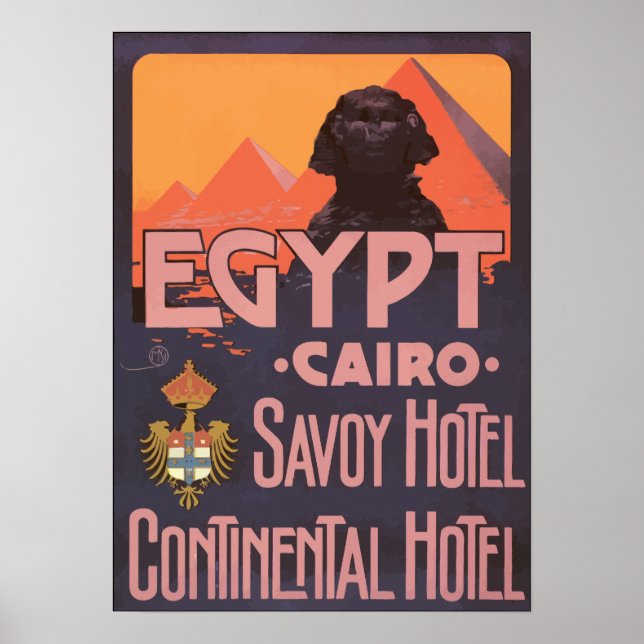 Pôster Hotel Continental no Cairo Savoy, no Egito, em Vin (Frente)