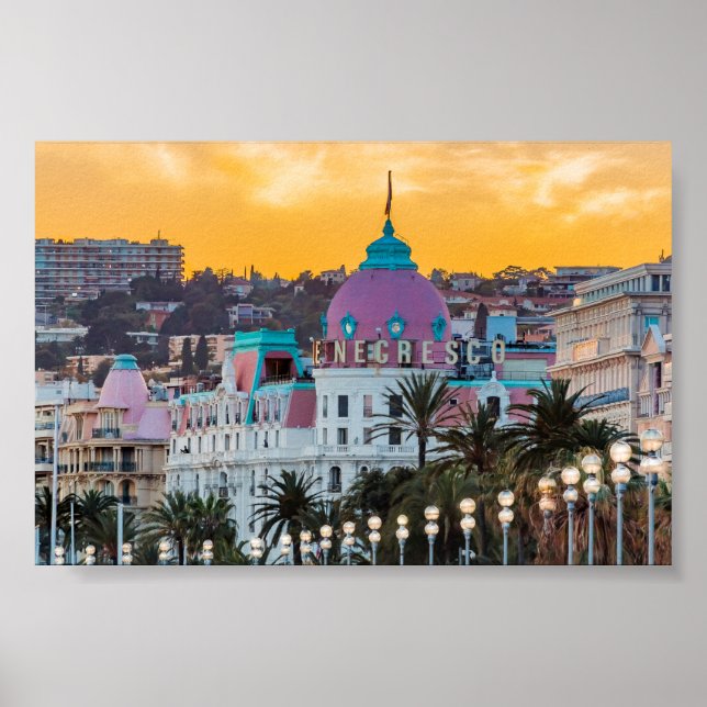 Poster Hotel Negresco, hotel de luxo famoso, em Nice, Fra (Frente)