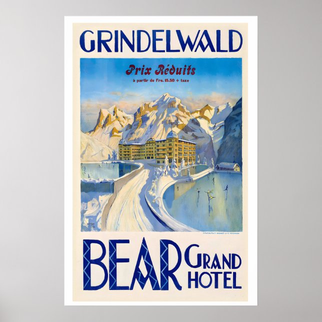Poster Hotel Urso Grindelwald Suíça Vintage (Frente)