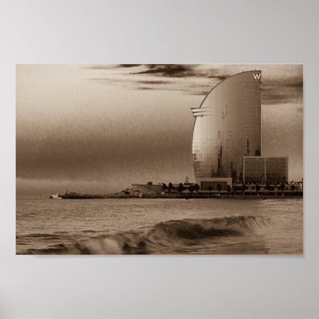 Poster Hotel W em Barcelona, na praia de Barcelona. (Frente)