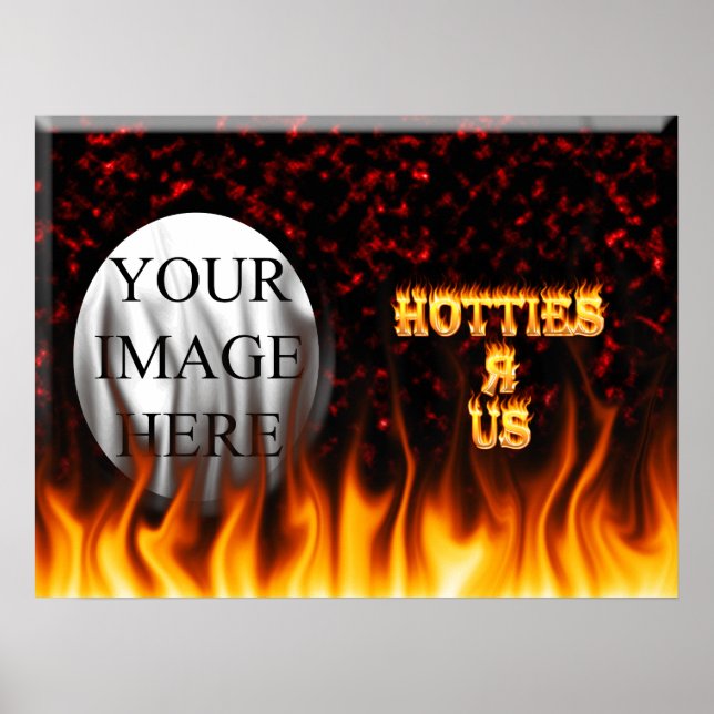 Poster Hotties R Us fire and flames red marble (Frente)