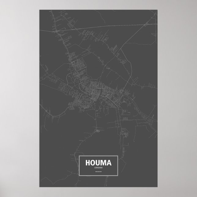 Pôster Houma, Louisiana (branco no preto) (Frente)