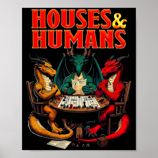Poster Houses And Humans Funny Tabletop Rpg Dice Game Par (Frente)