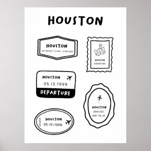 Poster Houston - Coleção de Carimbo de Viagem Minimalis