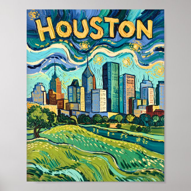 Poster Houston Skyline Colorful Van Gogh Cityscape (Frente)