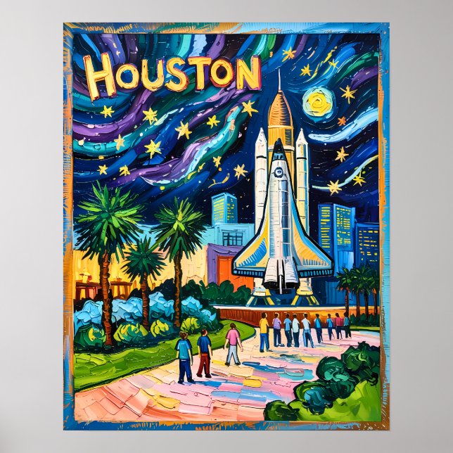 Poster Houston Skyline Space Center Rocket Van Gogh Kids (Frente)