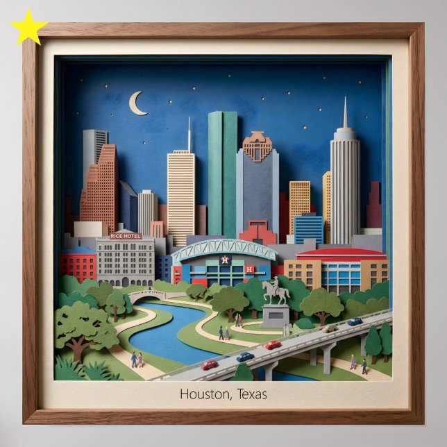 Poster Houston Texas America Layered Paper Art Diorama (Criador carregado)
