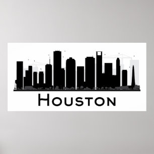 Pôster Houston, Texas   Black & White City Skyline