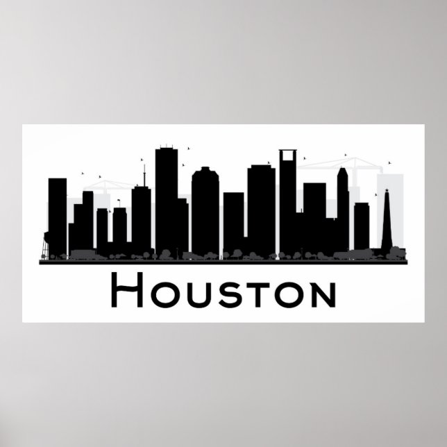 Pôster Houston, Texas | Black & White City Skyline (Frente)