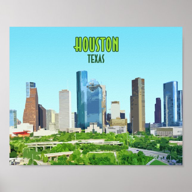 Poster Houston Texas Centro Vintage (Frente)