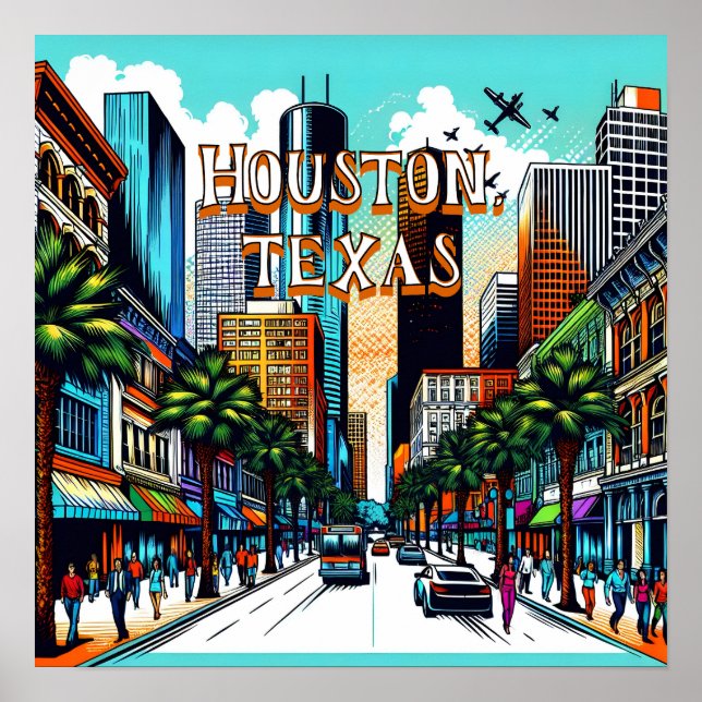 Poster Houston, Texas City View Abstrato Art (Frente)