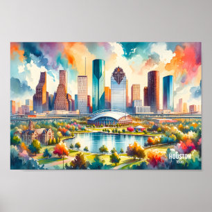 Poster Houston Texas USA Viagem Places aqucolor