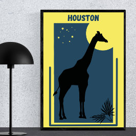 Poster Houston Zoo Texas Vintage Giraffe