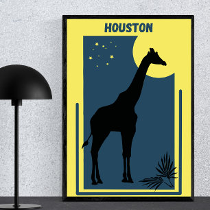 Poster Houston Zoo Texas Vintage Giraffe