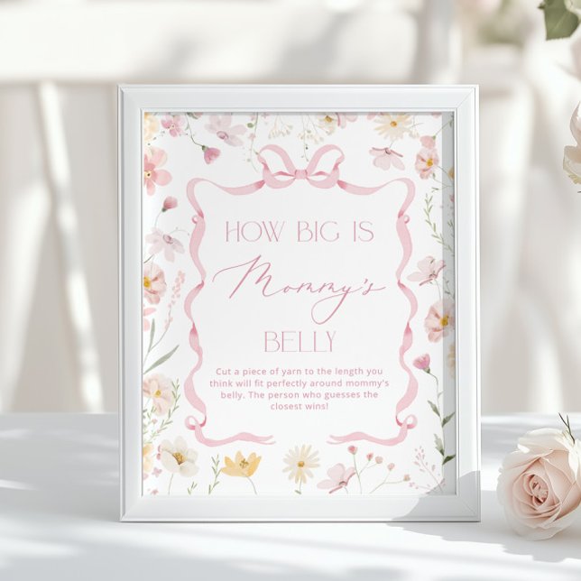 Poster How big is belly Pink Wildflower Baby shower (Criador carregado)