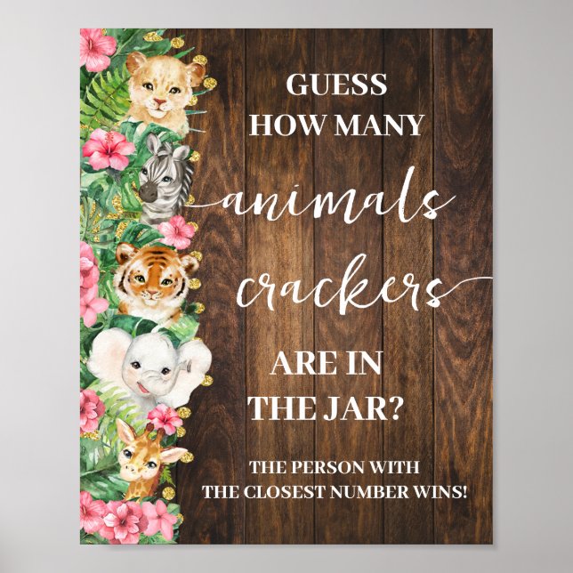 Poster How Many Animal Crackers Pink Safari Shower Game  (Frente)