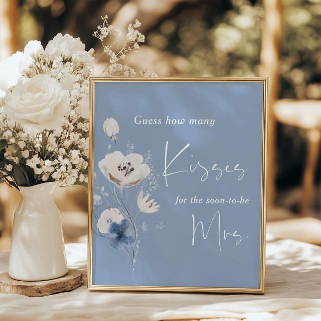 Poster How Many Kisses Dusty Blue Bridal Shower (Criador carregado)