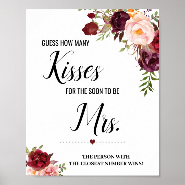 Poster How many kisses for soon to be Mrs shower sign (Frente)