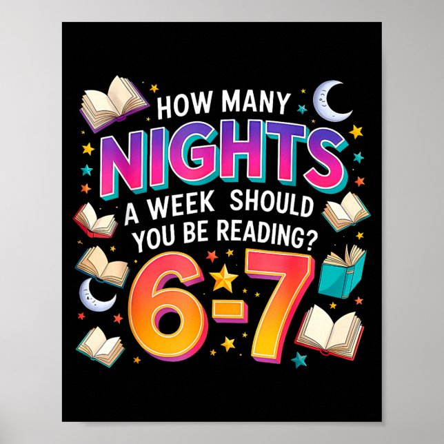 Poster How Many Nights Reading 67 Funny Meme Six Seven Te (Frente)