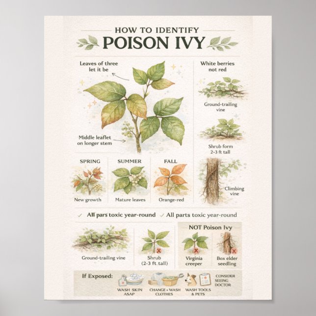 Poster How to Identify Poison Ivy – Educational Botanical (Frente)