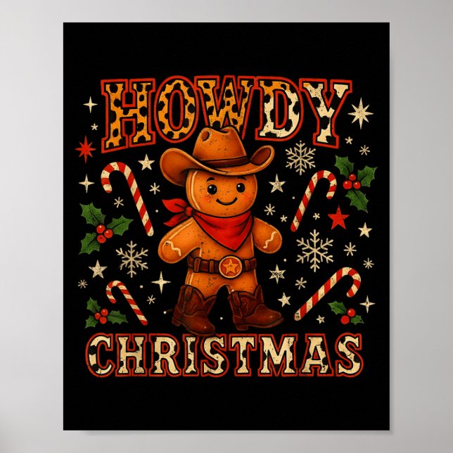 Poster Howdy Christmas Cowboy Gingerbread Design  (Frente)
