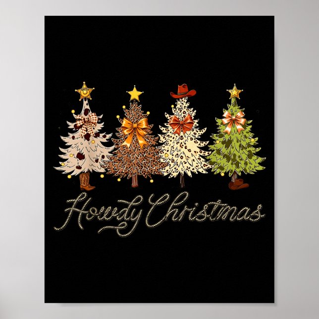 Poster Howdy Christmas Tree Coquette Bow Western Cowboy C (Frente)
