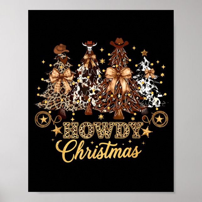 Poster Howdy Christmas Xmas Tree Cowboy Western Coquette  (Frente)