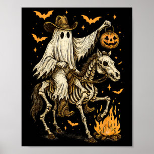 Poster Howdy Cowboy Ghost Pumpkin Andando Skeleton Cavalo