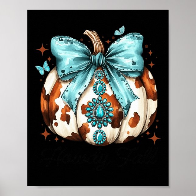 Poster Howdy Fall Western Pumpkin Halloween Cowhide Pumpk (Frente)