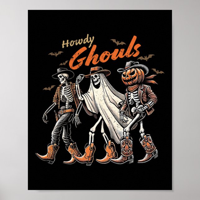 Poster Howdy Ghouls Skeleton Cowboy Western Rodeo Hallowe (Frente)