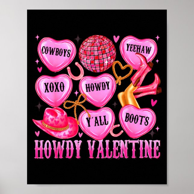 Poster Howdy Valentine Western Cowgirl Hearts Candy Women (Frente)