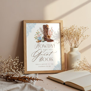 Poster Howdy Wild Western Baby Boy Sinal de Guestbook Chá