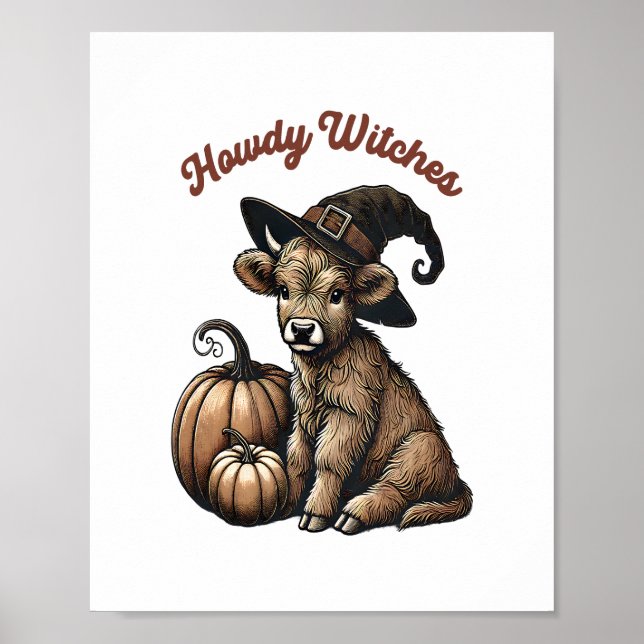 Poster Howdy Witches Halloween Highland Cow (Frente)