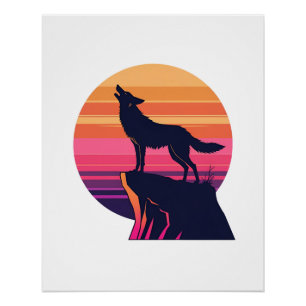Pôster Howl no Dusk - Retro Coyote Sunset