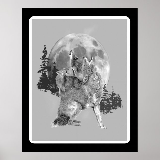 Poster Howling Coyotes Animal Watercolor Wildlife Art (Frente)