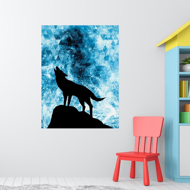 Poster Howling Winter Wolf Snowy Blue SmoAbstrato (Berçário 1)