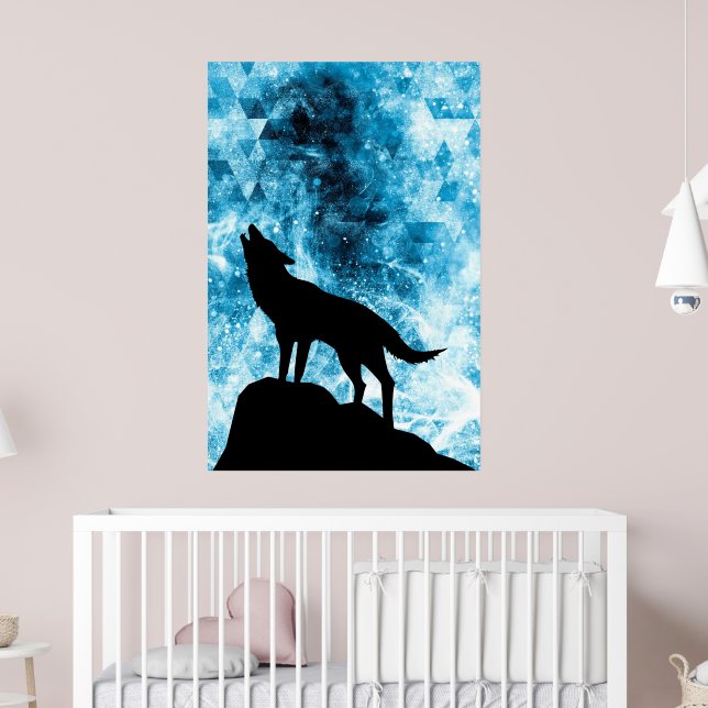 Poster Howling Winter Wolf Snowy Blue SmoAbstrato (Berçário 2)