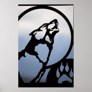 Poster Howling Wolf Metal Silhouette