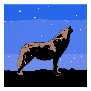 Pôster Howling Wolf no inverno - Arte original sobre a vi