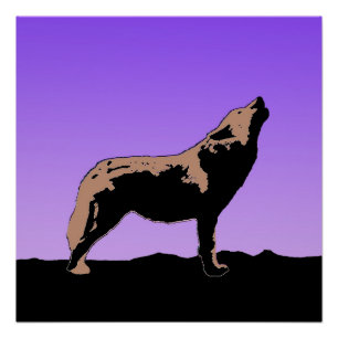 Pôster Howling Wolf no Sunset - Arte Original da Vida Sel