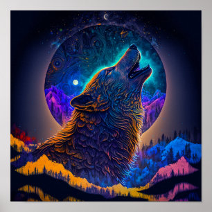 Poster Howling Wolf Surreal Fantasy